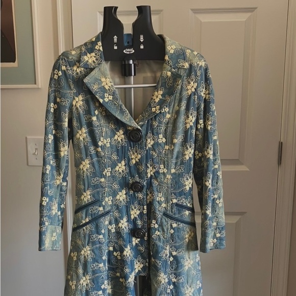 Nanette Lepore long denim asymmetrical floral embroidered denim jacket trench 4 - Picture 16 of 17